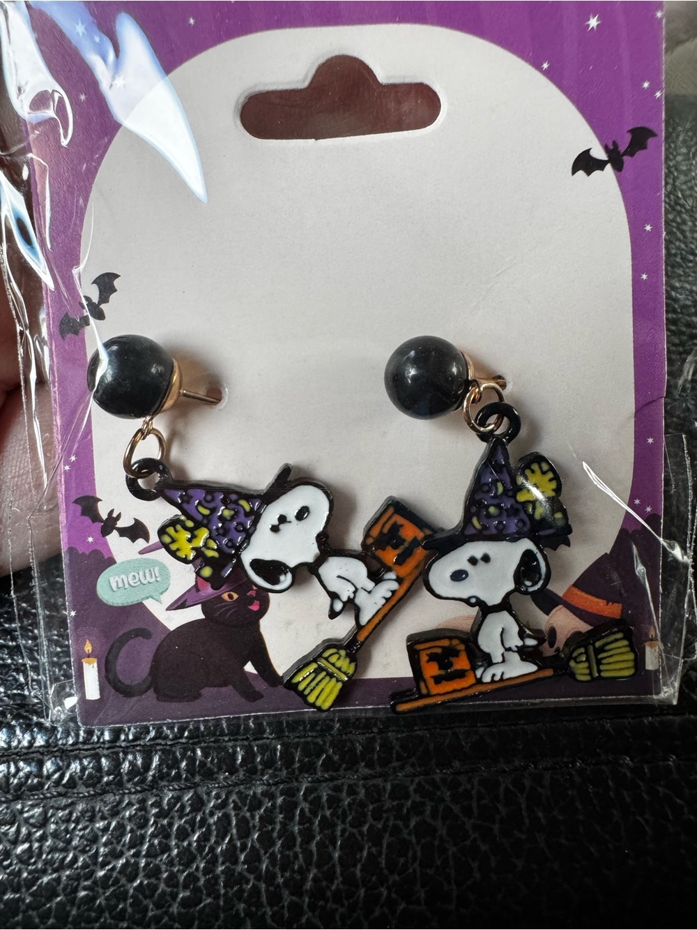 Halloween Snoopy Witch Dangle Earrings - Black & Purple